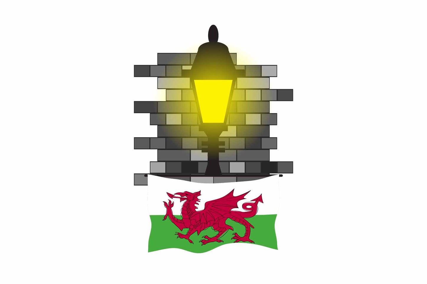 Wales World Street Lamp Bricks Dark Night Vector Illustrations | Moonlit Urban Landscape Collection