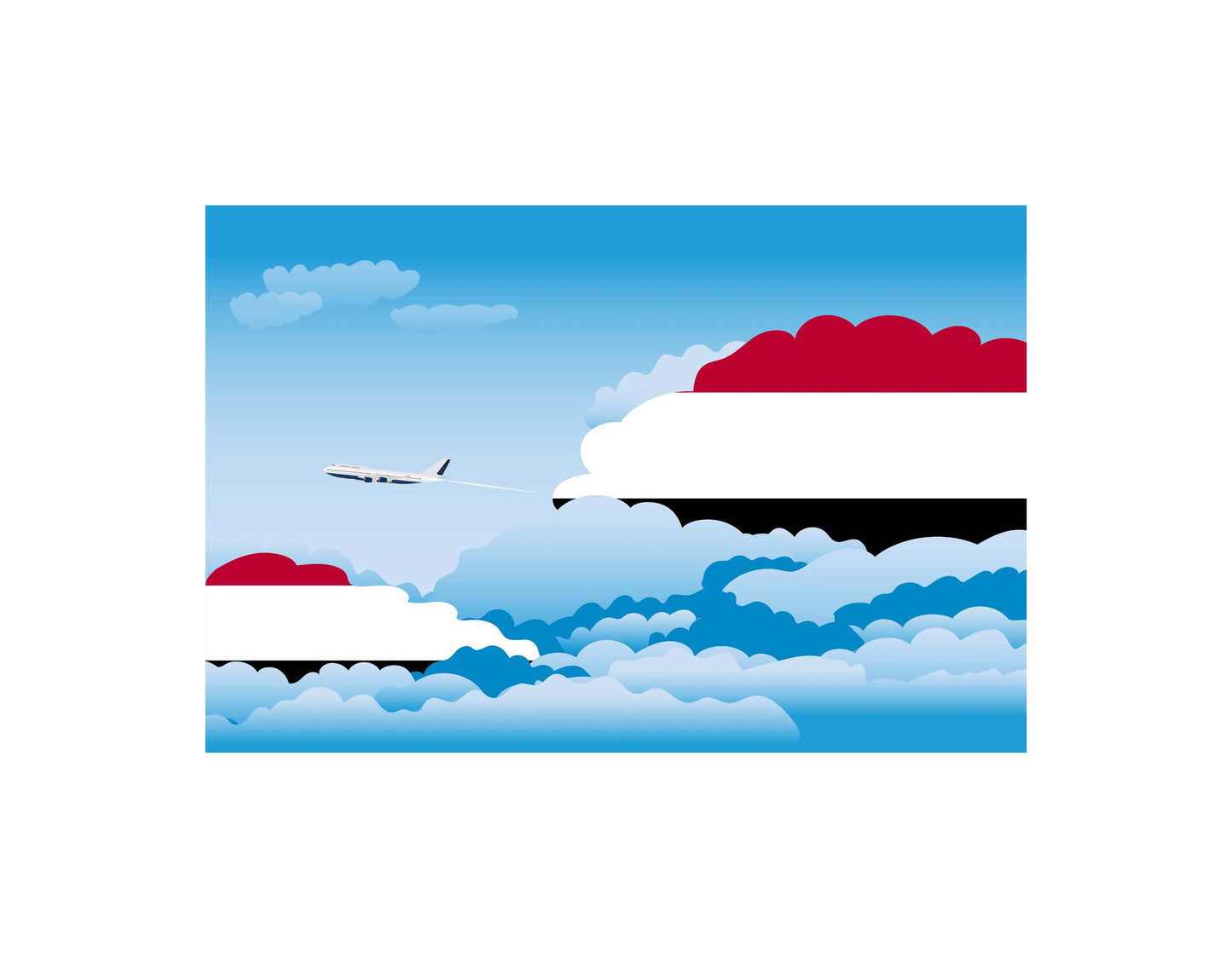 Yemen Airplane Day Clouds Vector Illustration | Travel & Aviation Sky Scene