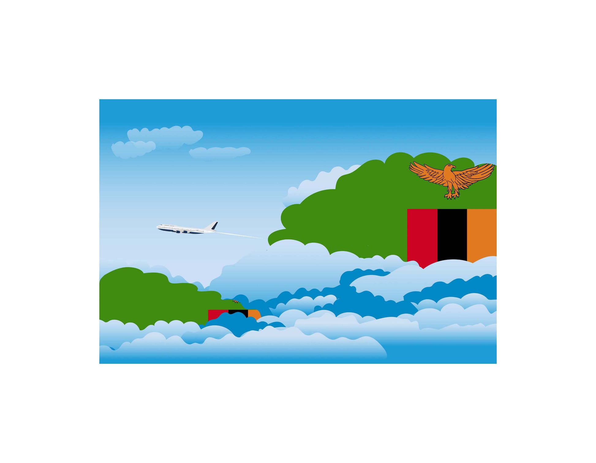 Zambia Airplane Day Clouds Vector Illustration | Travel & Aviation Sky Scene
