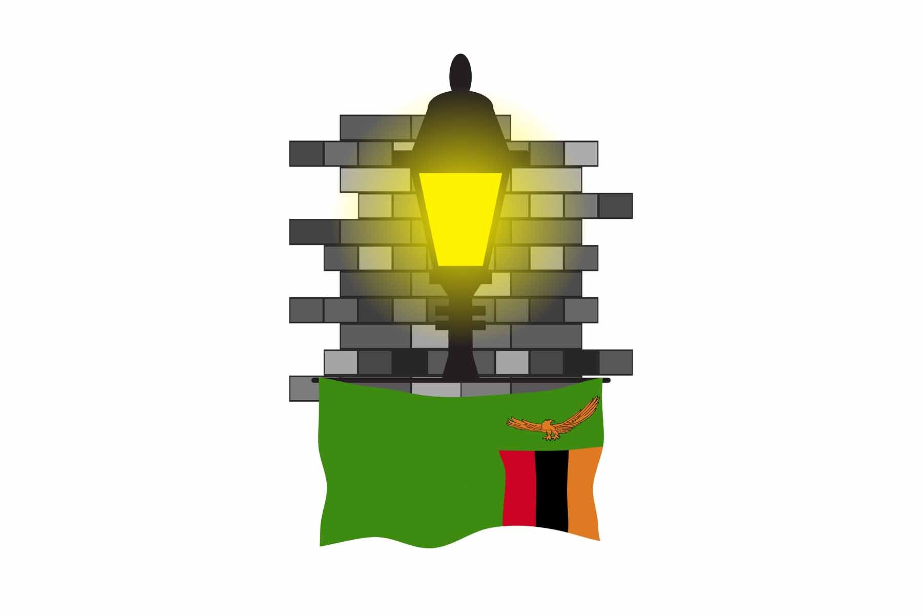 Zambia World Street Lamp Bricks Dark Night Vector Illustrations | Moonlit Urban Landscape Collection