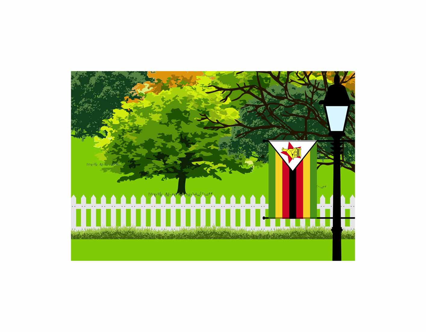 Zimbabwe Home Town Trees Landscape Moon Night Vector Illustrations