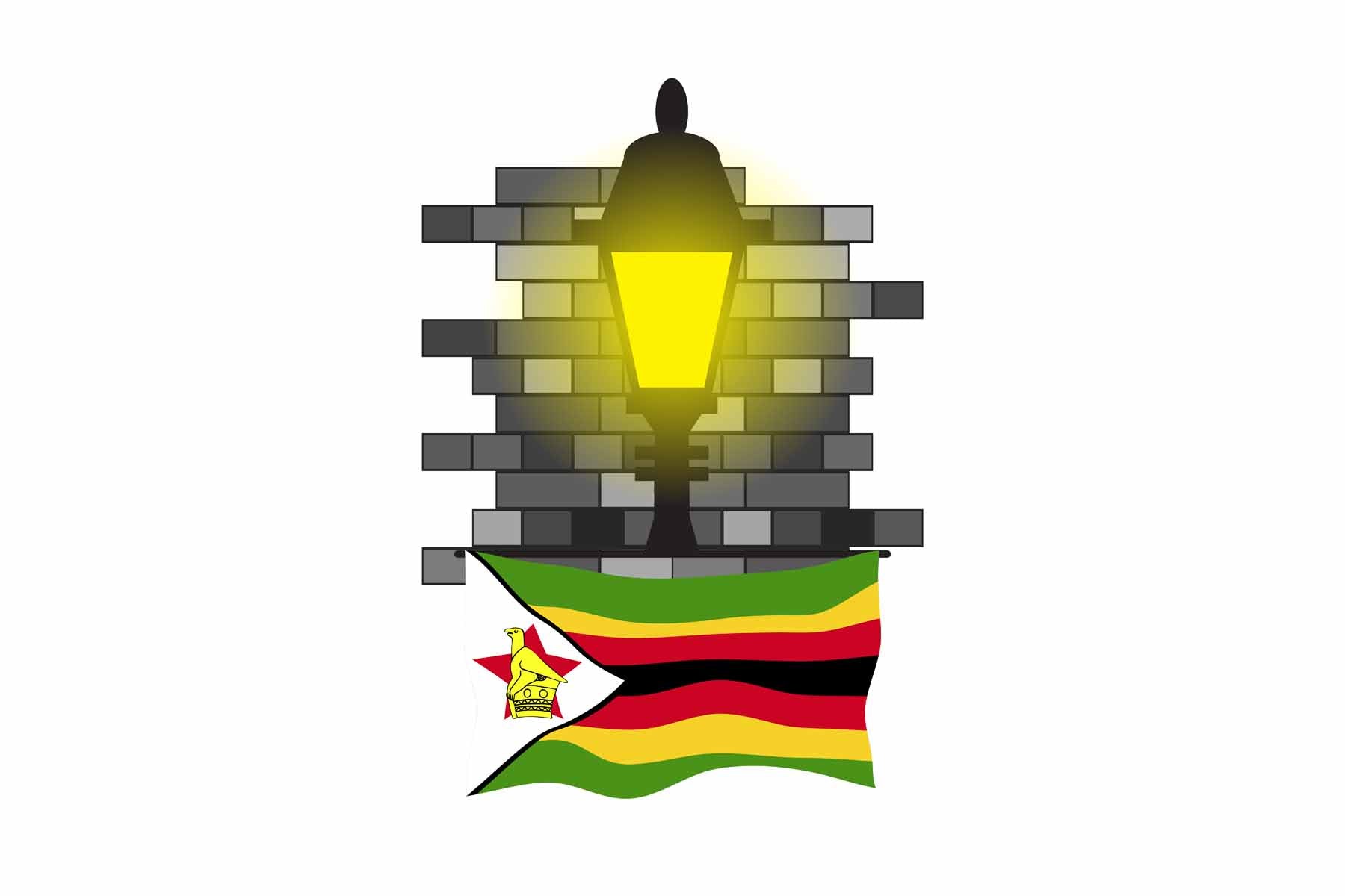 Zimbabwe World Street Lamp Bricks Dark Night Vector Illustrations | Moonlit Urban Landscape Collection