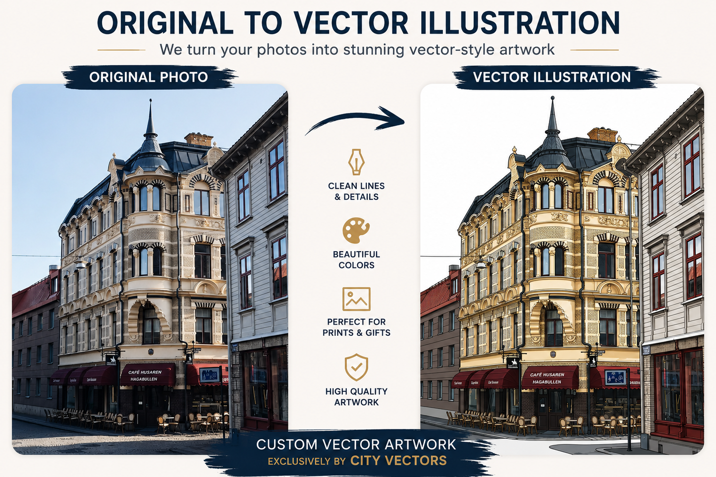 Custom Building Photo to Vector-Style Artwork (JPG) | City Vectors