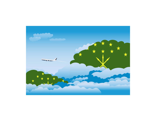 Adygea Flag Day Clouds Aeroplane Airport Flying Vector Illustration