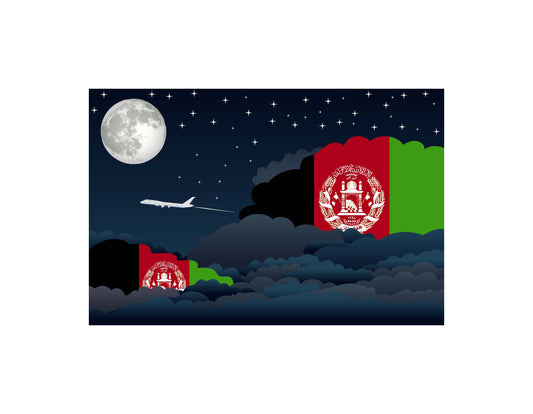 Afghanistan Flag Night Clouds Aeroplane Airport Flying Vector Illustration