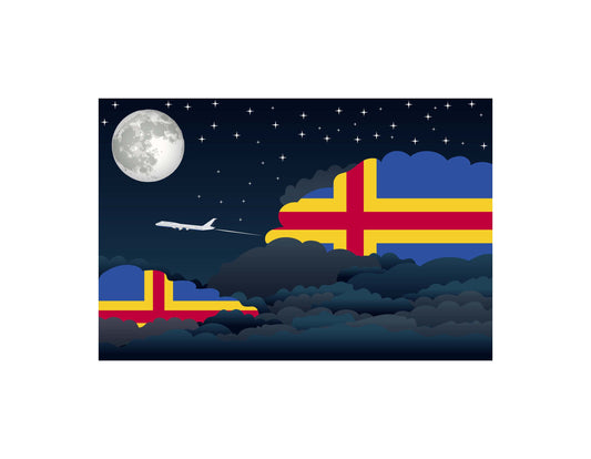 Aland Flag Night Clouds Aeroplane Airport Flying Vector Illustration