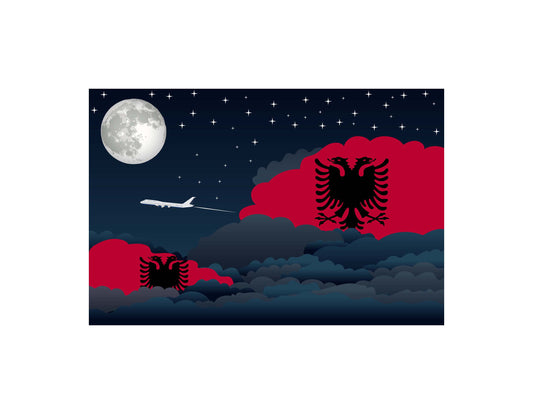 Albania Flag Night Clouds Aeroplane Airport Flying Vector Illustration