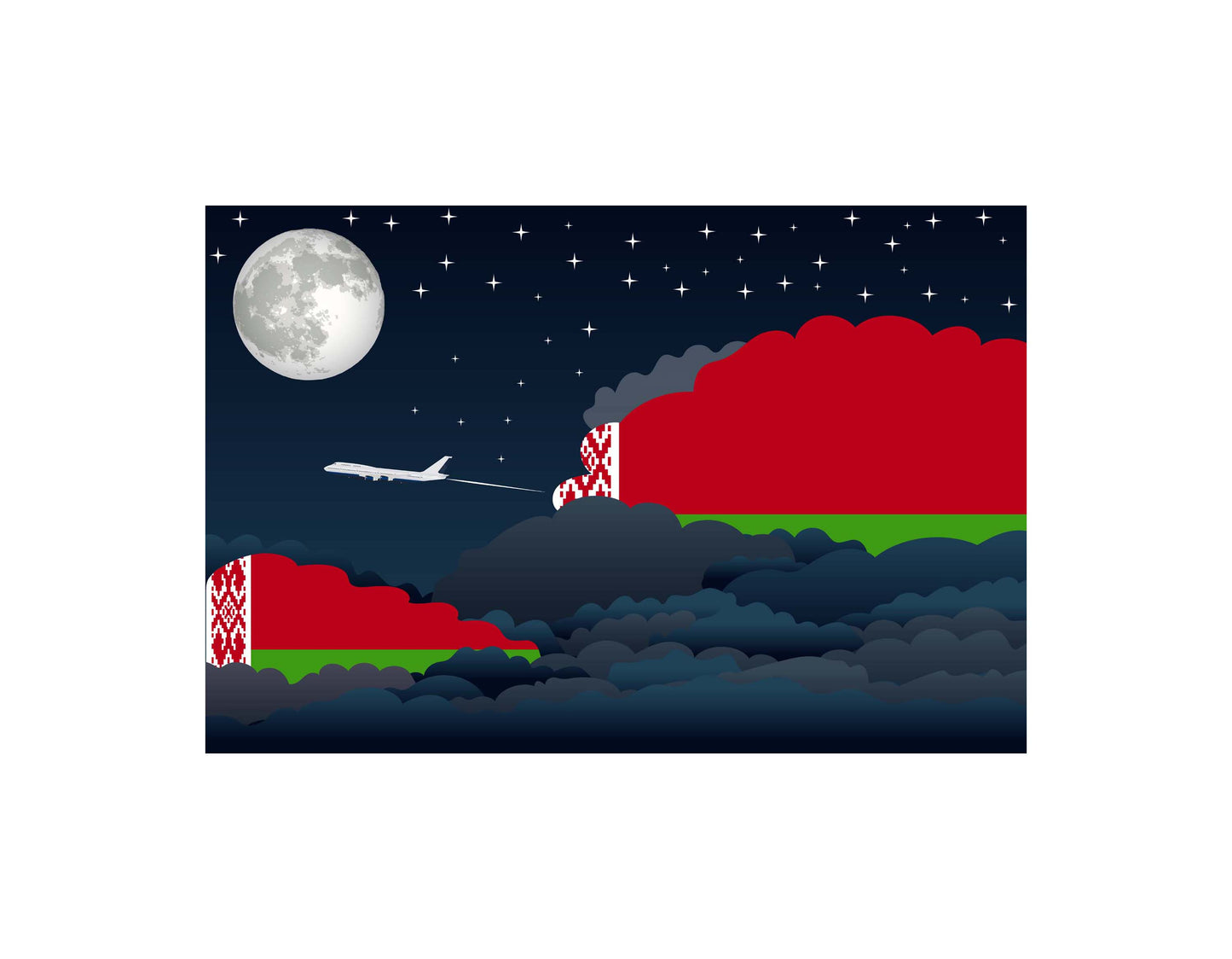Belarus Flag Night Clouds Aeroplane Airport Flying Vector Illustration