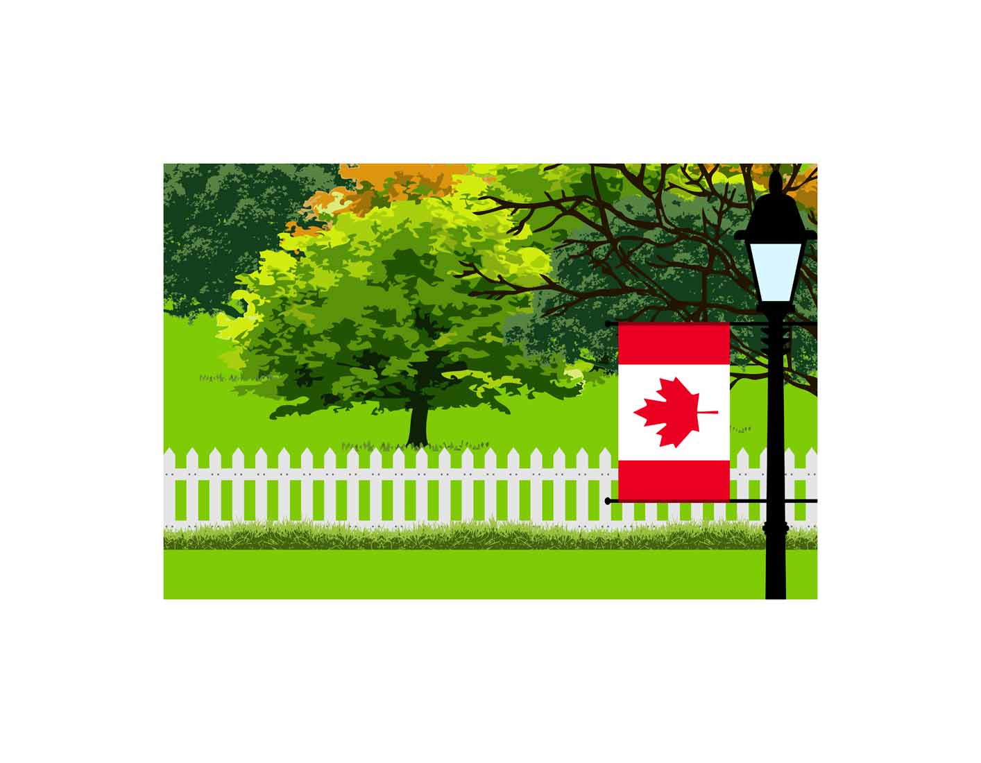 Canada Flag Trees Street Lamp Vector Illustration
