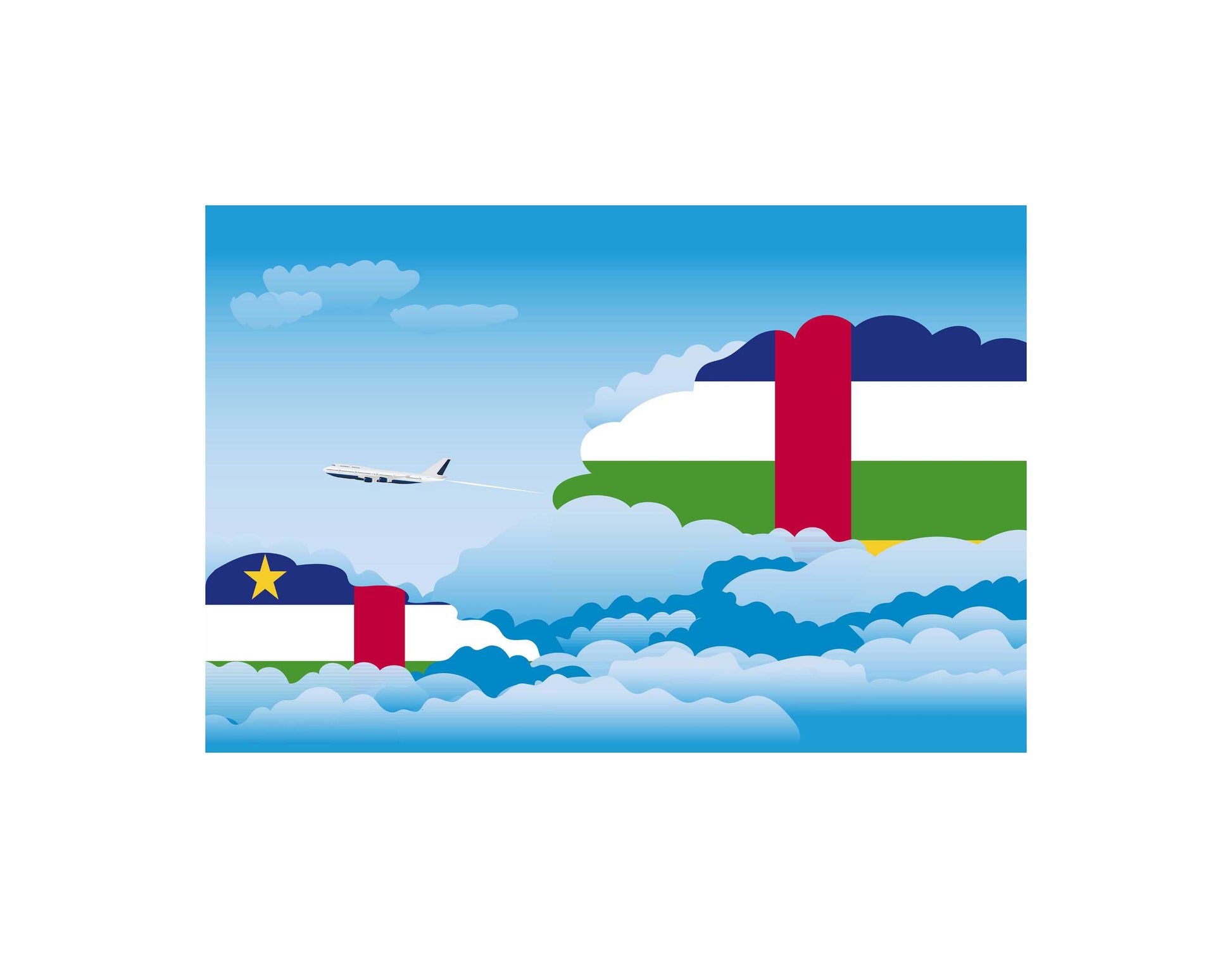 Central African Republic Flag Day Clouds Aeroplane Airport Flying Vector Illustration
