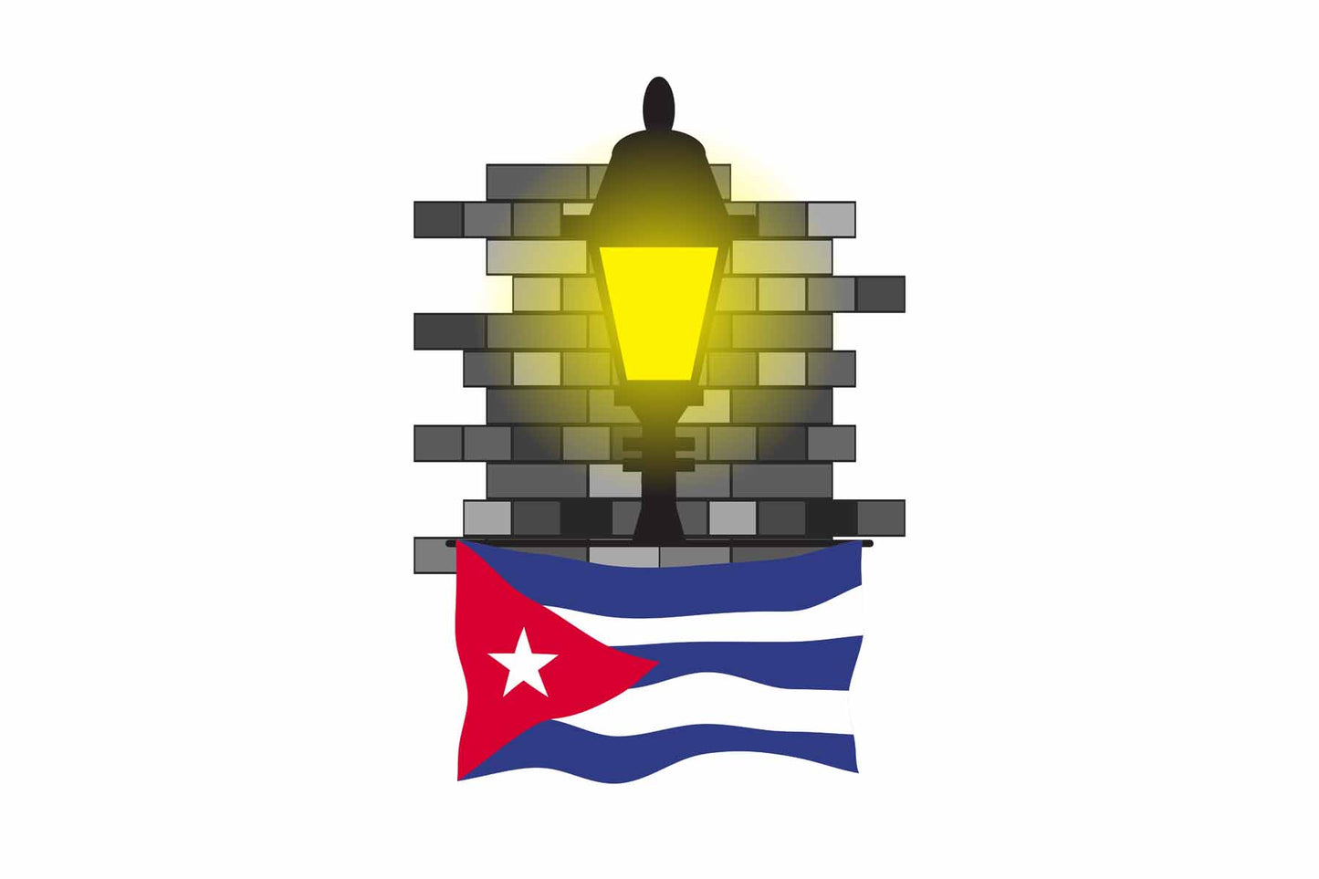 Cuba Flag Street Lamp Bricks Vector Illustration