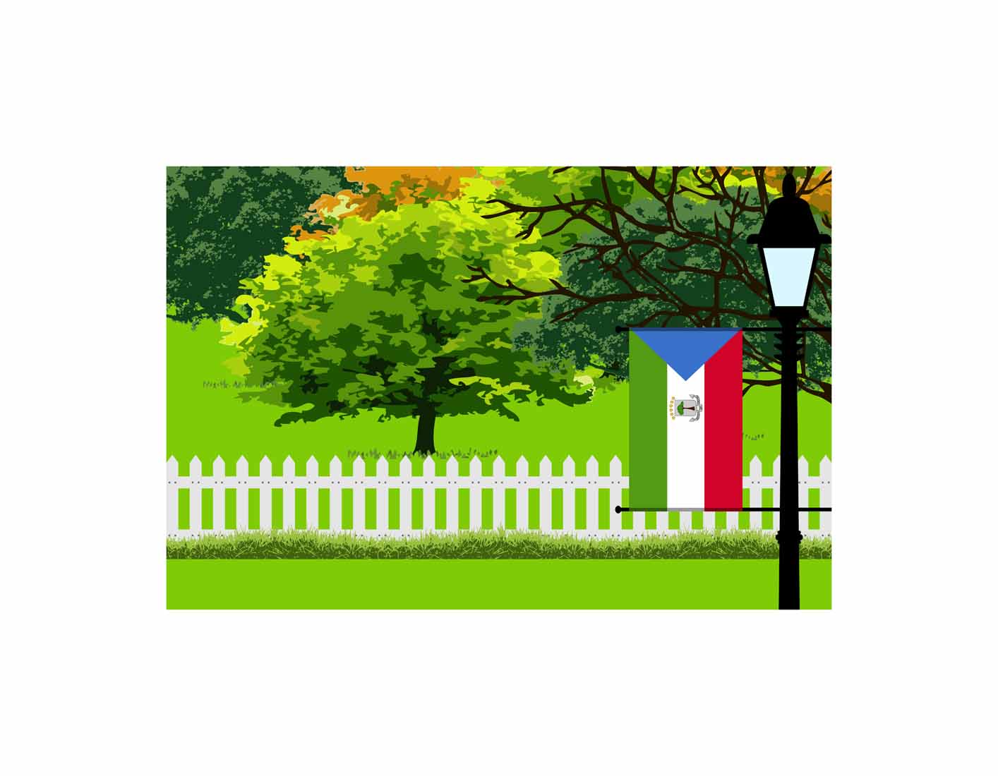 Equatorial Guinea Flag Trees Street Lamp Vector Illustration