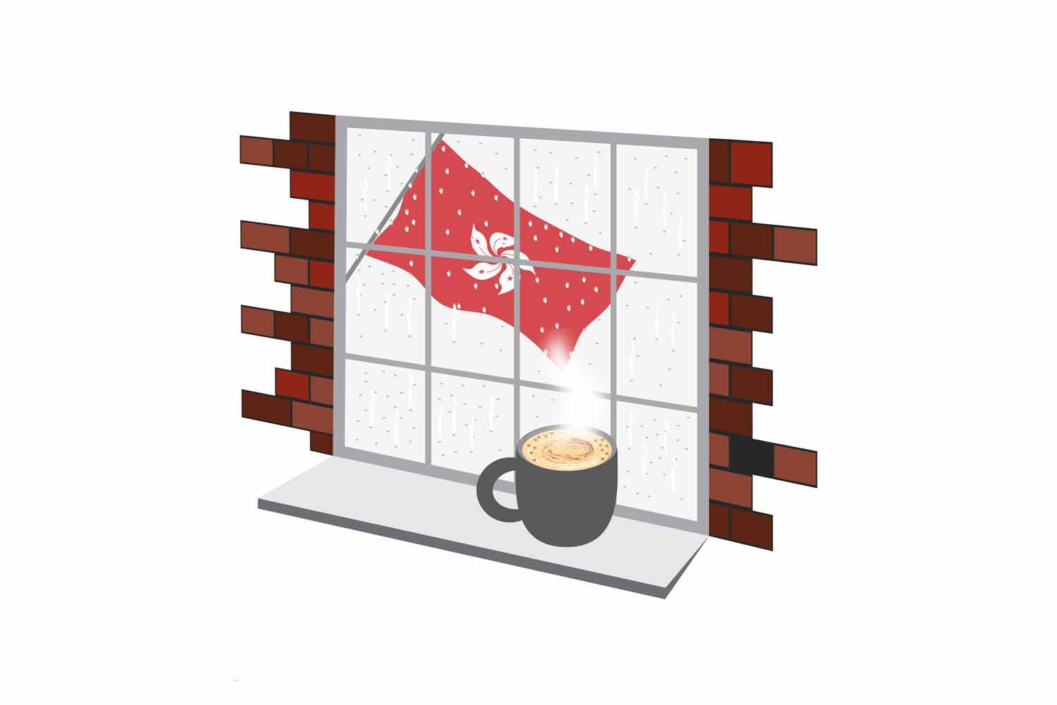 Hong Kong Coffee Rain Windows Vector Illustration
