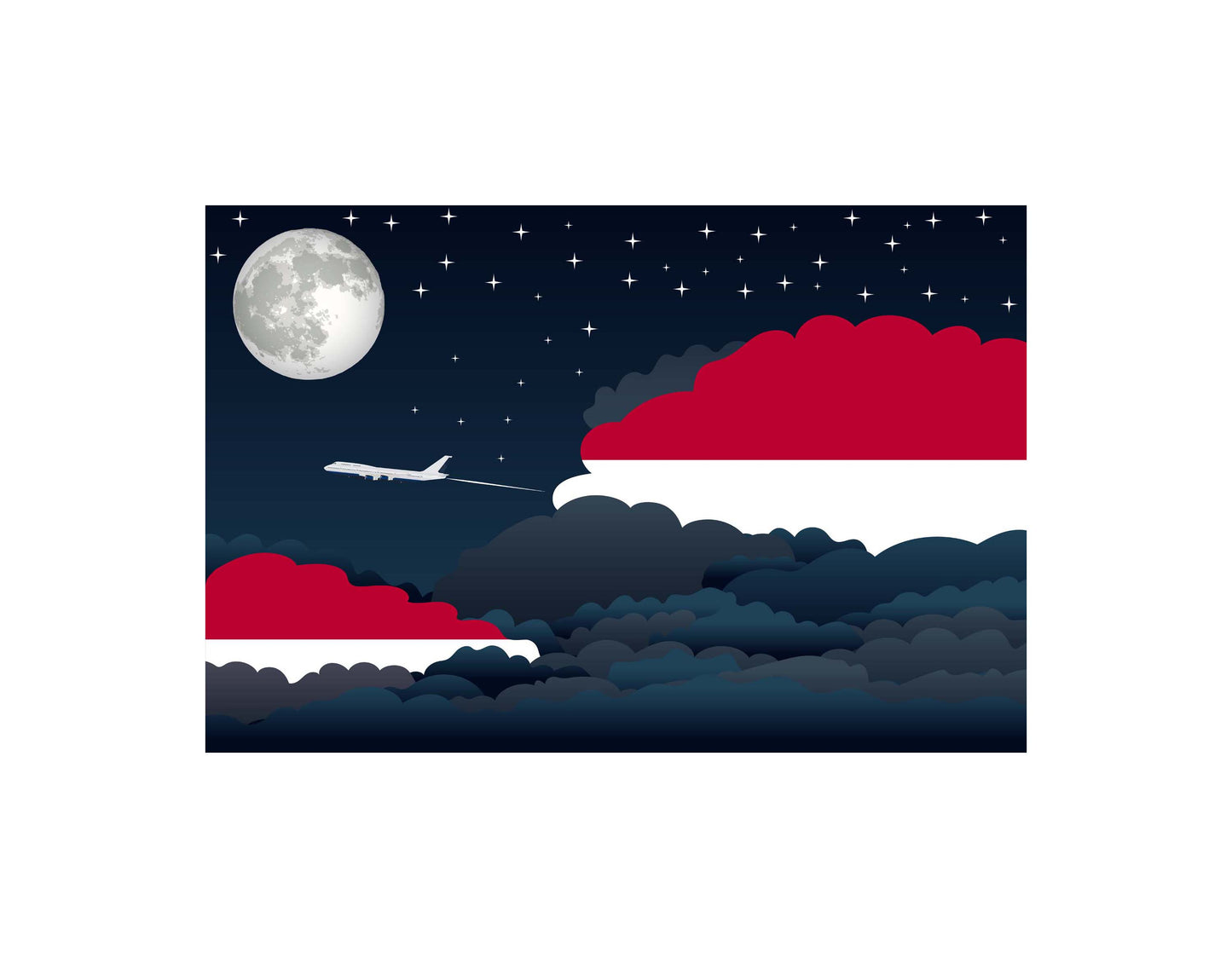Indonesia Flag Night Clouds Aeroplane Airport Flying Vector Illustration