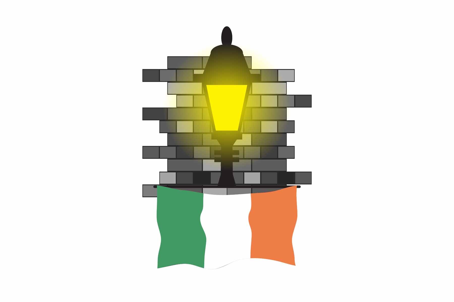 Ireland Flag Street Lamp Bricks Vector Illustration