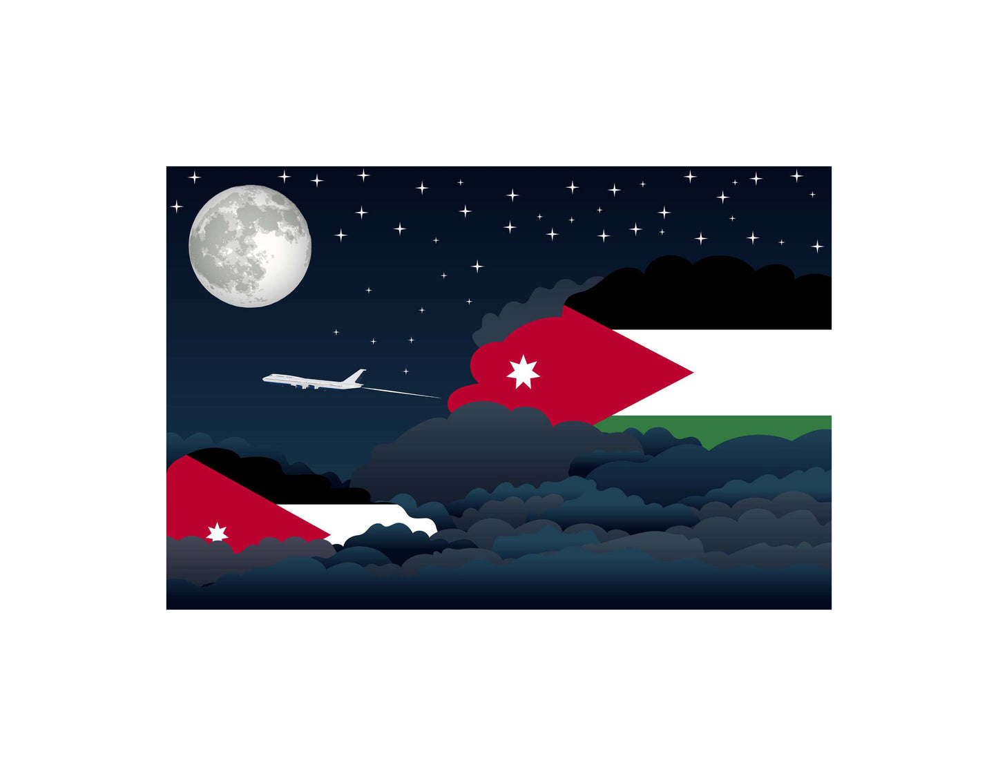 Jordan Flag Night Clouds Aeroplane Airport Flying Vector Illustration