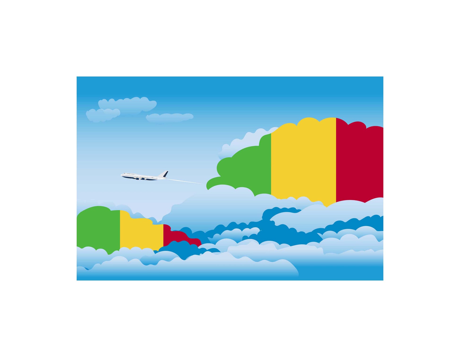 Mali Flag Day Clouds Aeroplane Airport Flying Vector Illustration