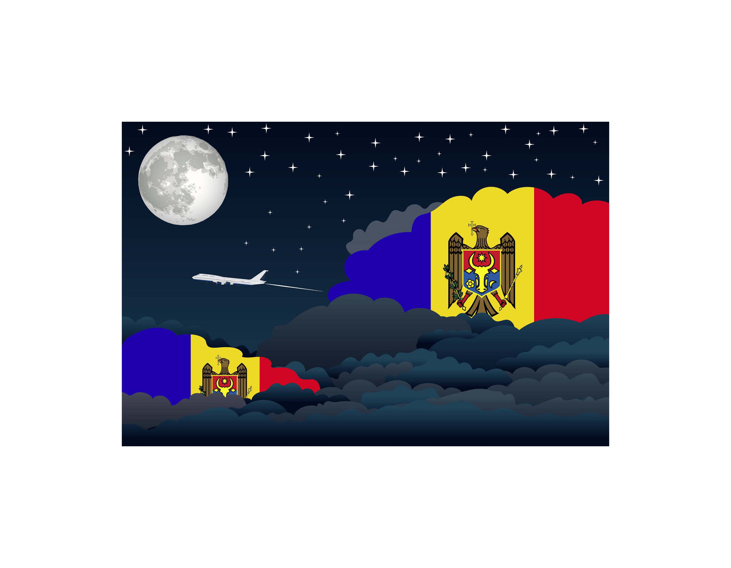 Moldova Flag Night Clouds Aeroplane Airport Flying Vector Illustration