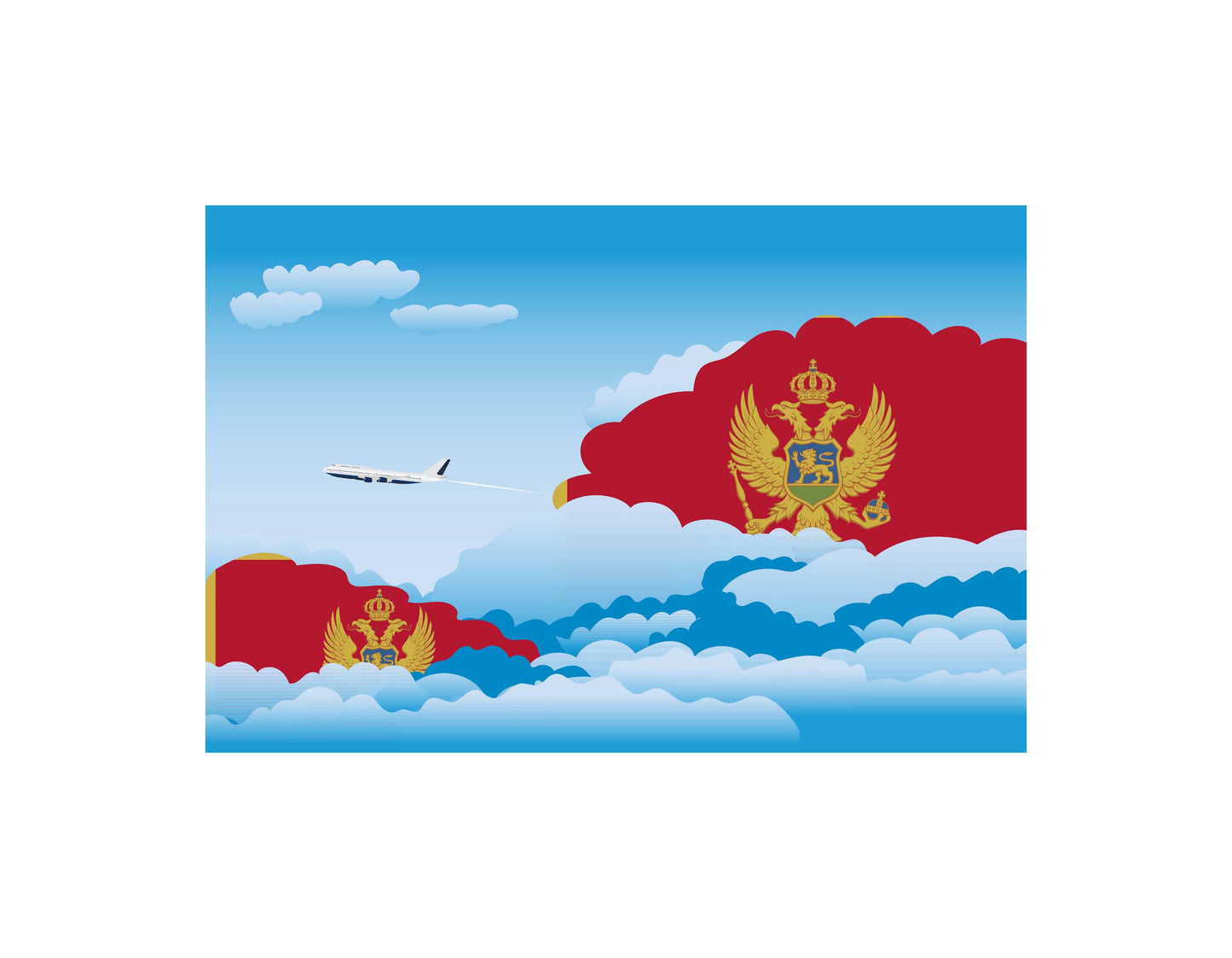 Montenegro Flag Day Clouds Aeroplane Airport Flying Vector Illustration