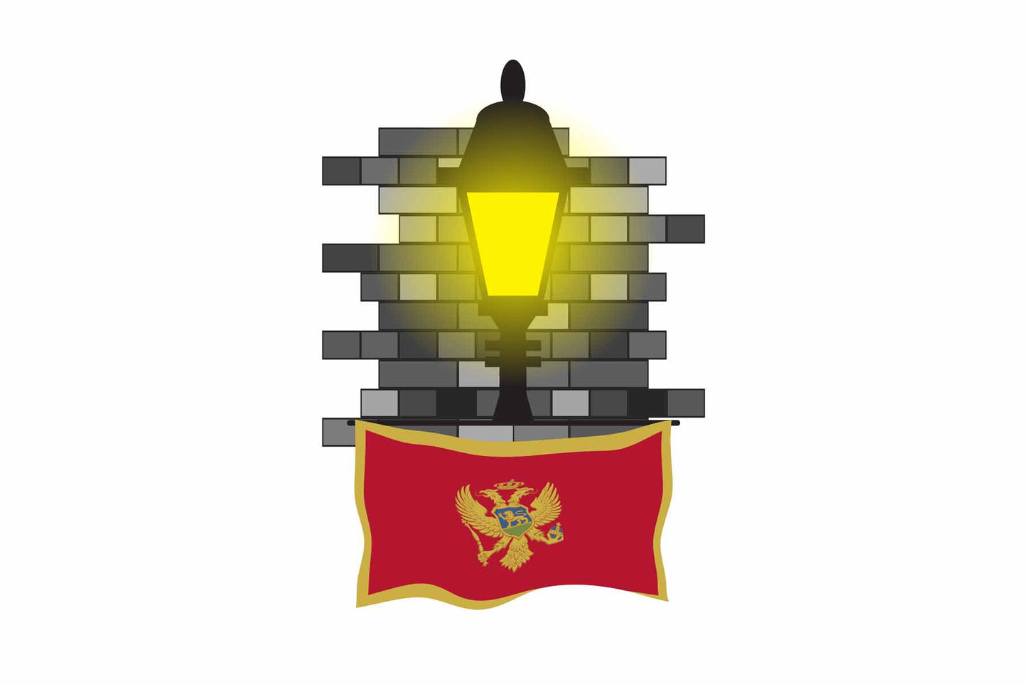 Montenegro Flag Street Lamp Bricks Vector Illustration