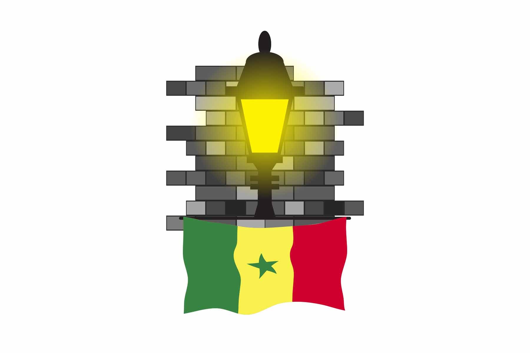 Senegal Flag Street Lamp Bricks Vector Illustration
