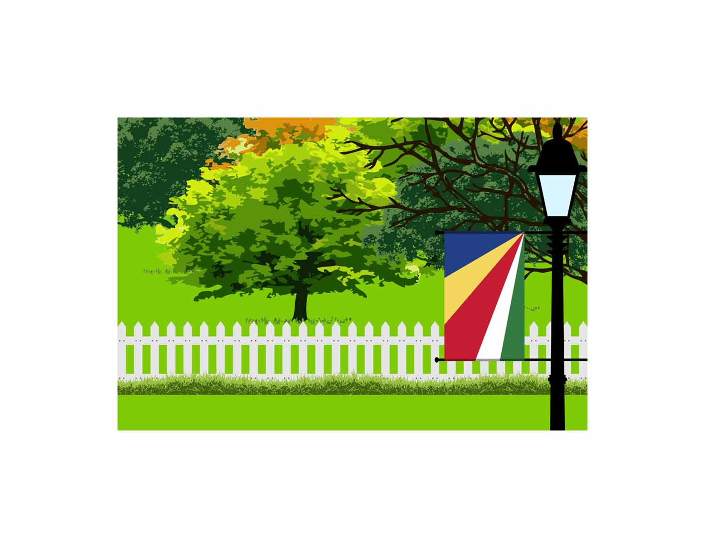 Seychelles Flag Trees Street Lamp Vector Illustration