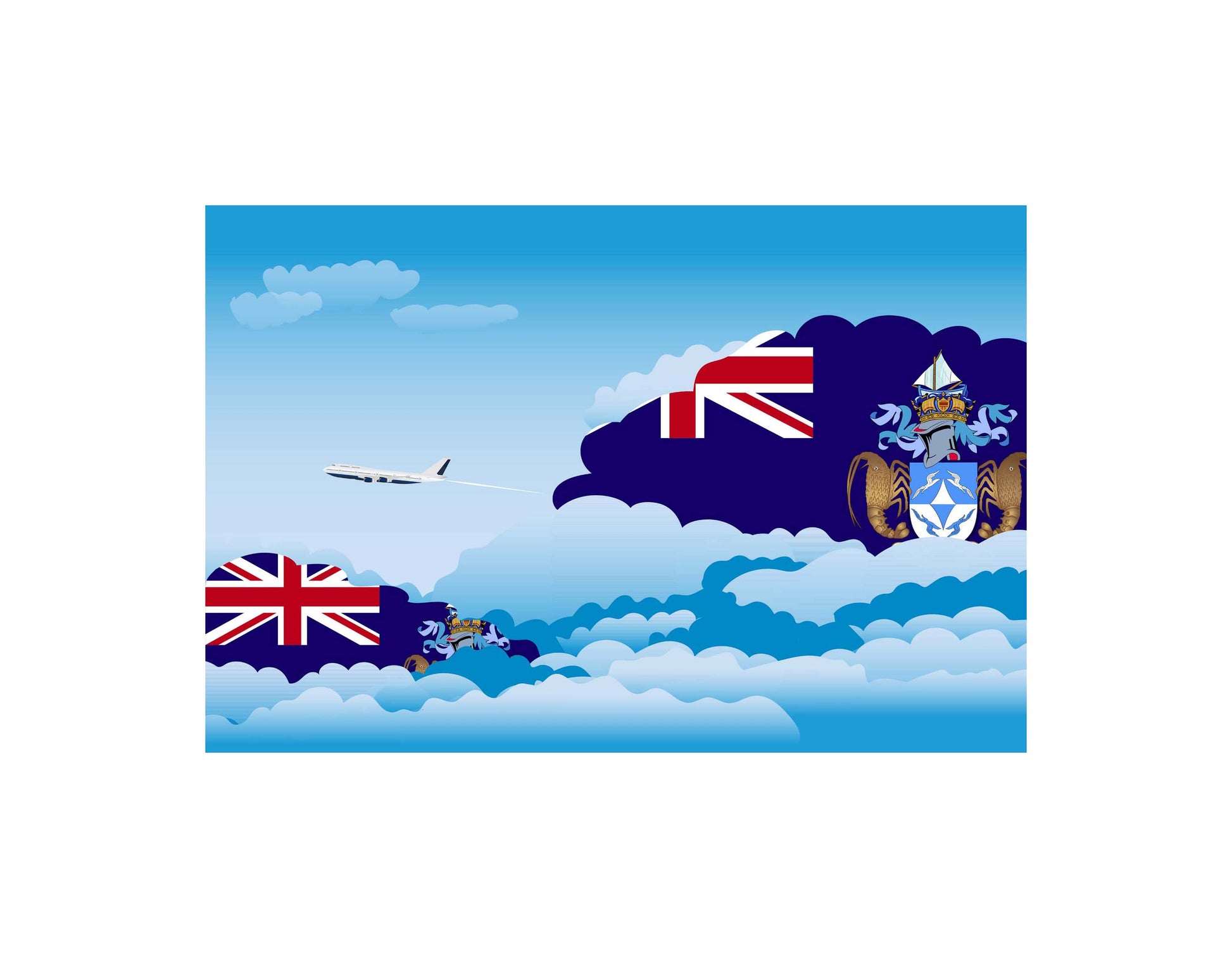 Tristan da Cunha Flag Day Clouds Aeroplane Airport Flying Vector Illustration