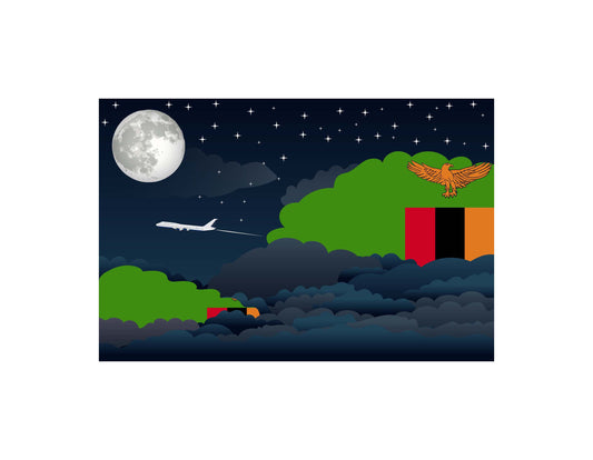 Zambia Flag Night Clouds Aeroplane Airport Flying Vector Illustration