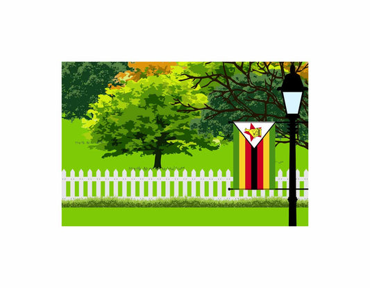 Zimbabwe Flag Trees Street Lamp Vector Illustration